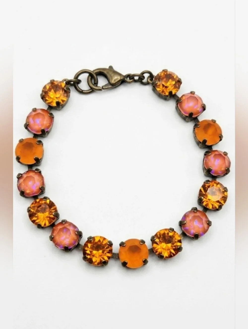 Autumn Nostalgia: Deep Orange In Swarovski Crystals In Class Tennis Bracelet